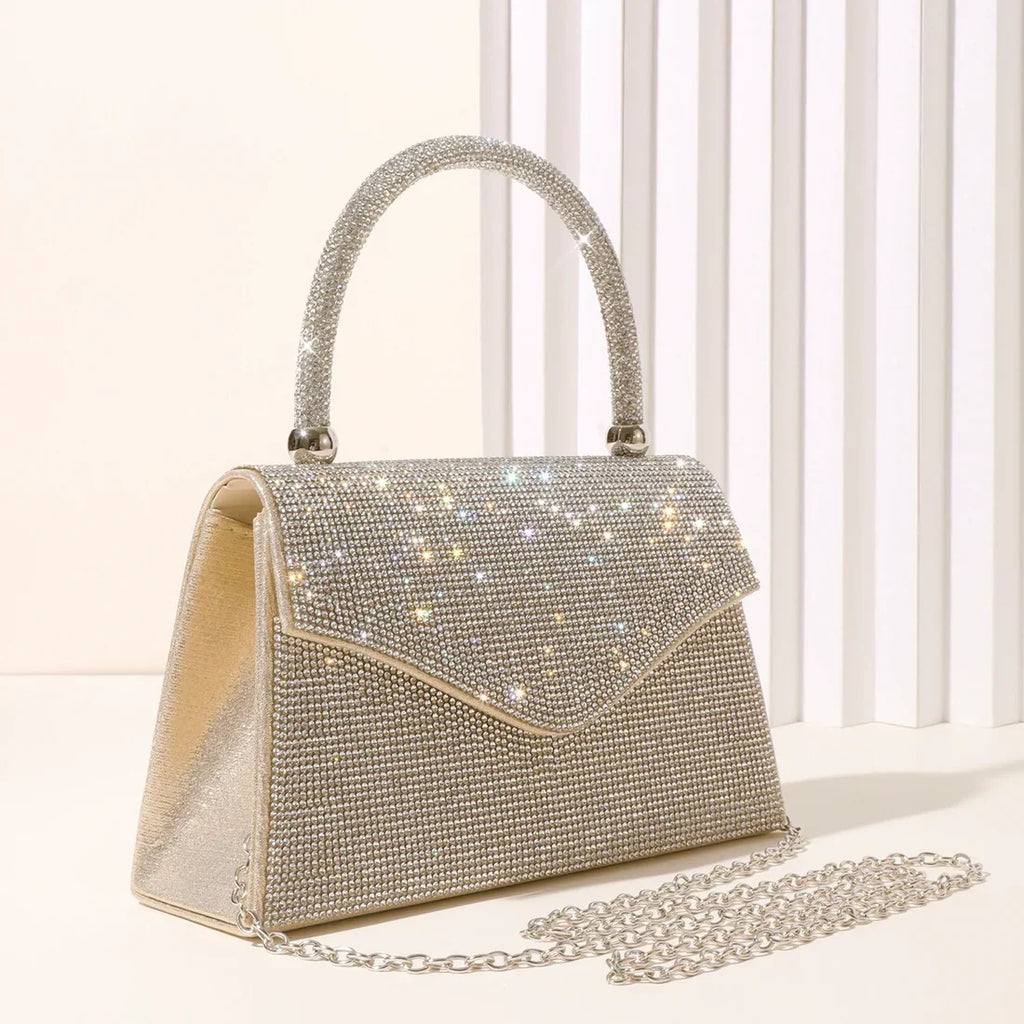 Gold Diamante Dress Bag With Grab Handle