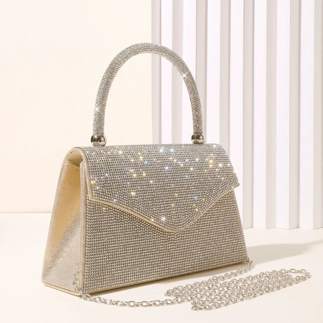 Gold Diamante Dress Bag With Grab Handle