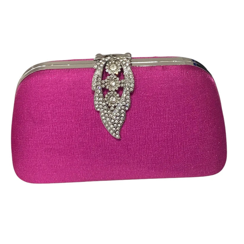 Magenta Leaf Clasp Clutch Bag