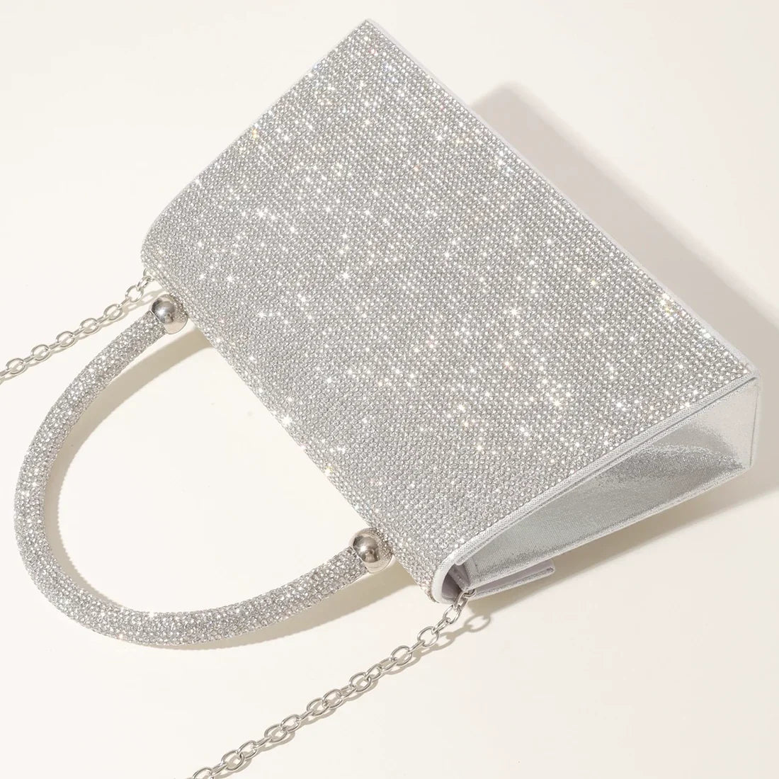 Silver Diamante Dress Bag With Grab Handle