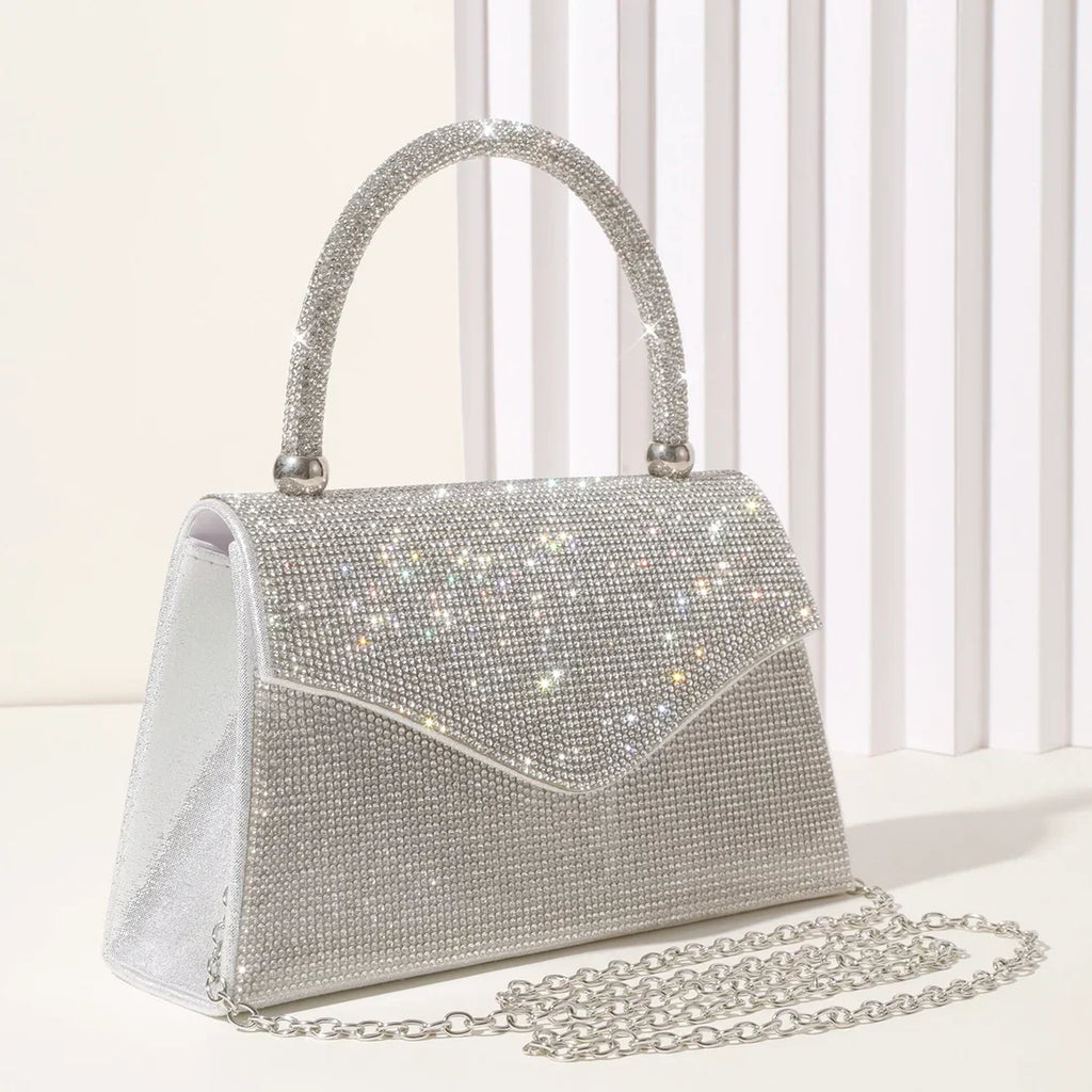 Silver Diamante Dress Bag With Grab Handle