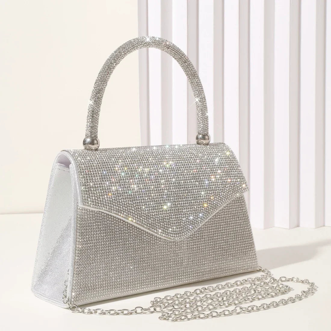 Silver Diamante Dress Bag With Grab Handle