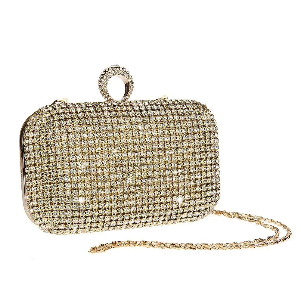 Gold Clutch Dress Bag With Ring Clasp