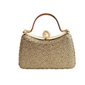 Curved Gold Diamante Dress Bag With Pearl Clasp Closure