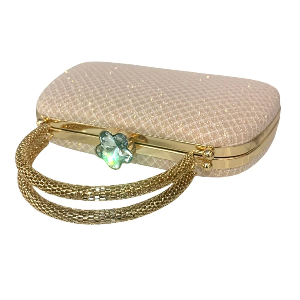 Champagne Dress Bag With Gold Handle