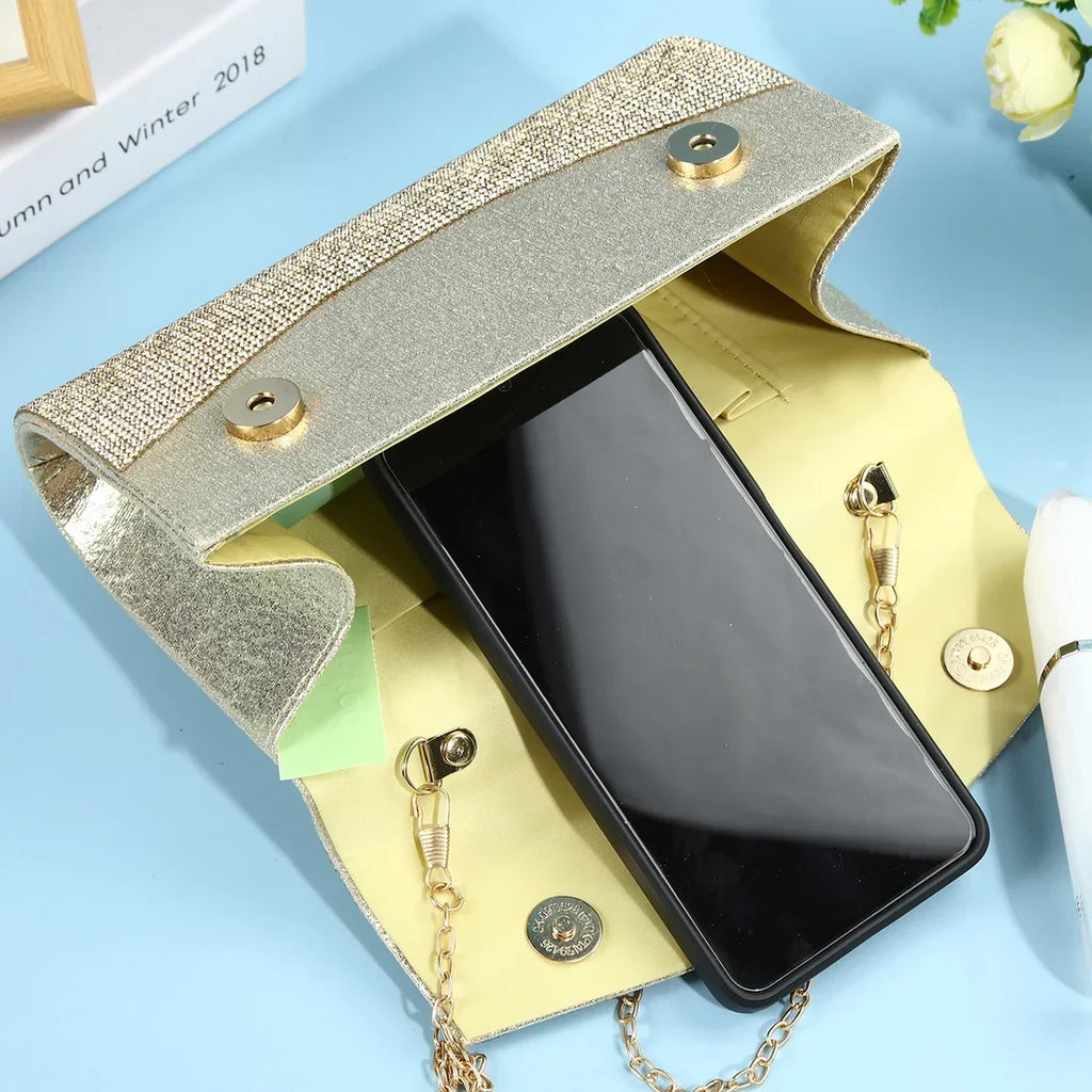 Gold Clutch Dress Bag With Rope Handle