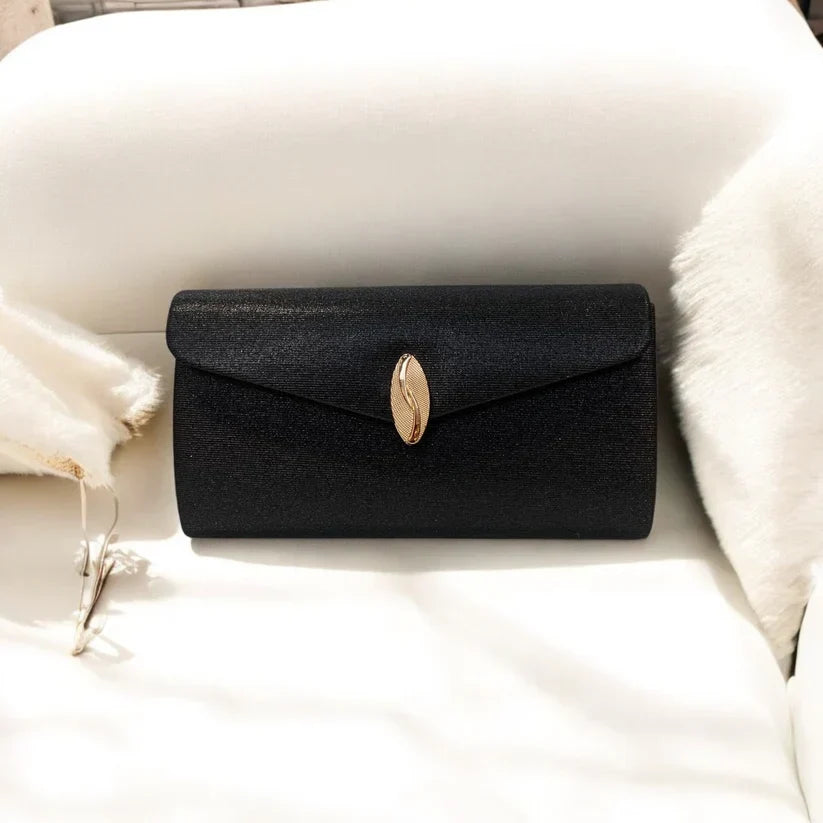 Black Dress Bag With Disc Clasp And Swirl