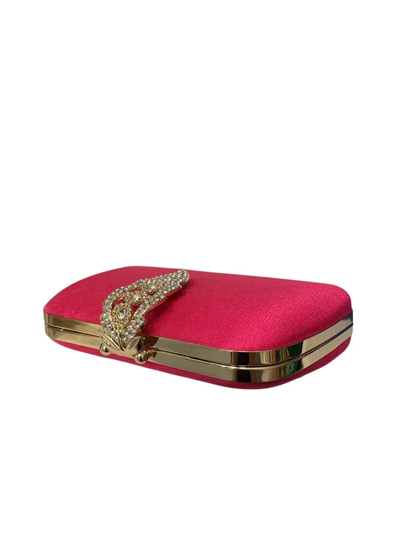 Fushia Leaf Clasp Clutch Bag