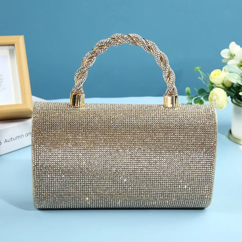 Gold Clutch Dress Bag With Rope Handle