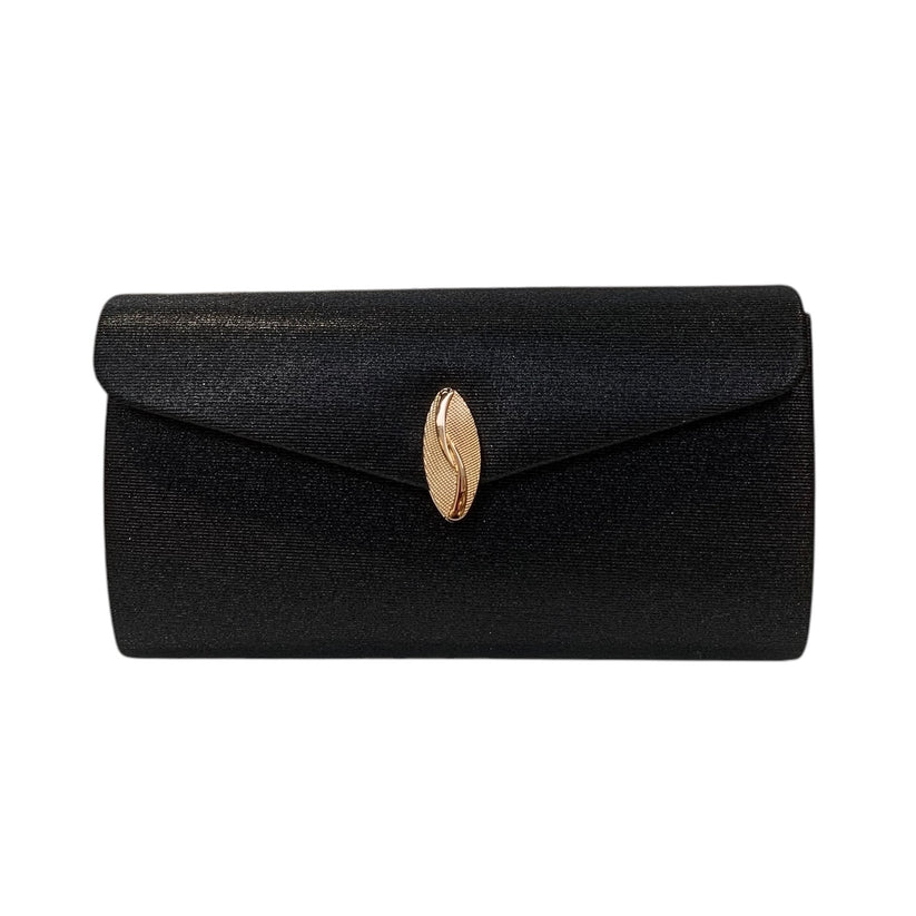 Black Dress Bag With Disc Clasp And Swirl