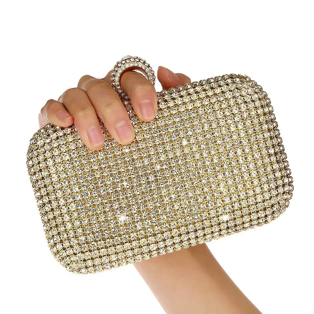 Gold Clutch Dress Bag With Ring Clasp