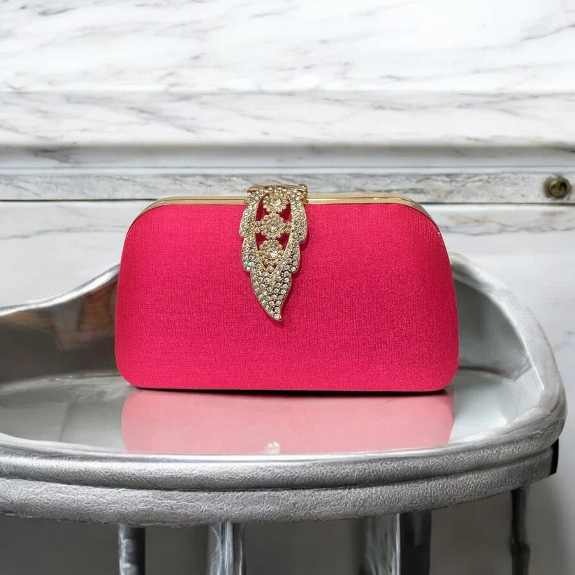 Fushia Leaf Clasp Clutch Bag