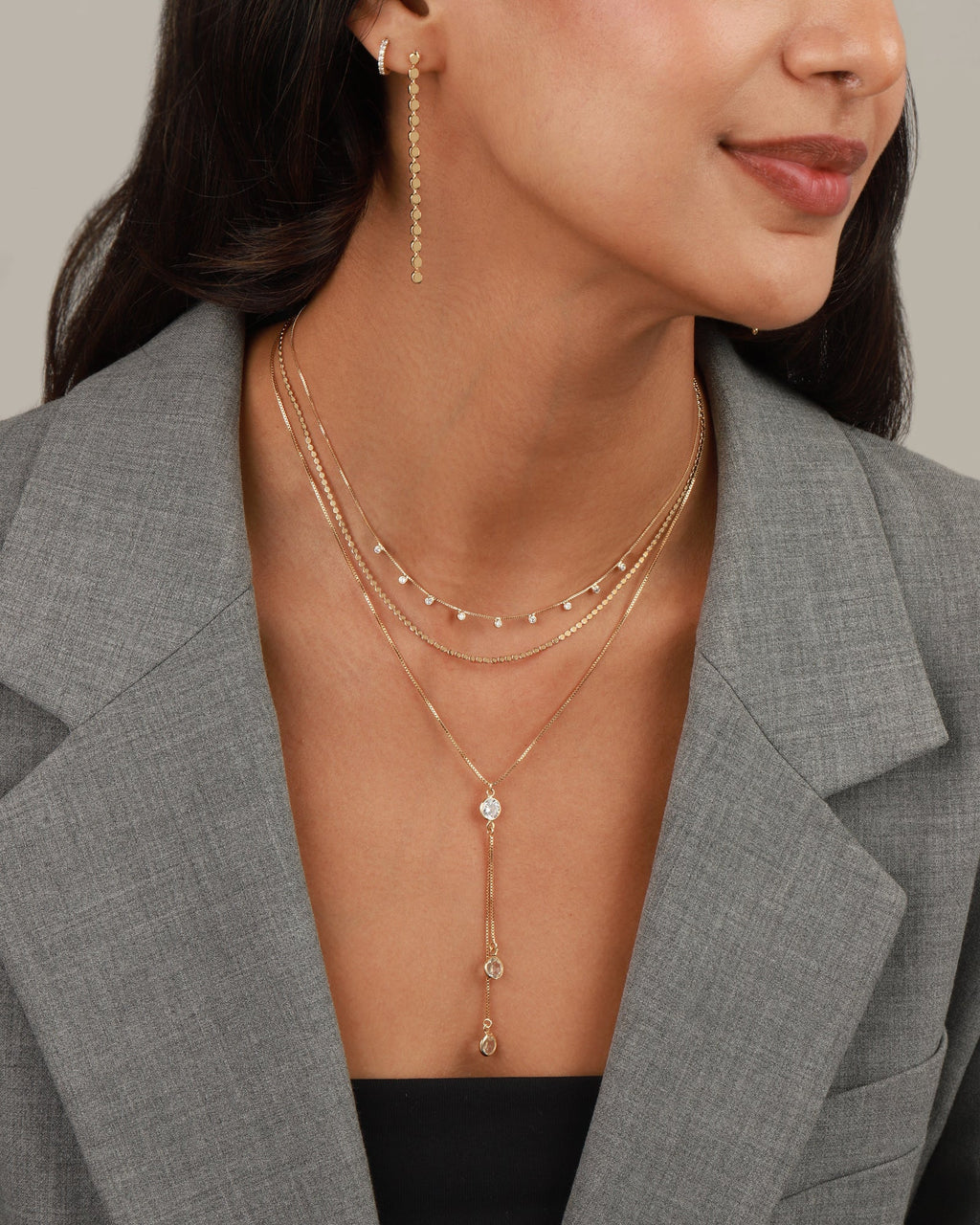 Three CZ Drop Y Necklace
