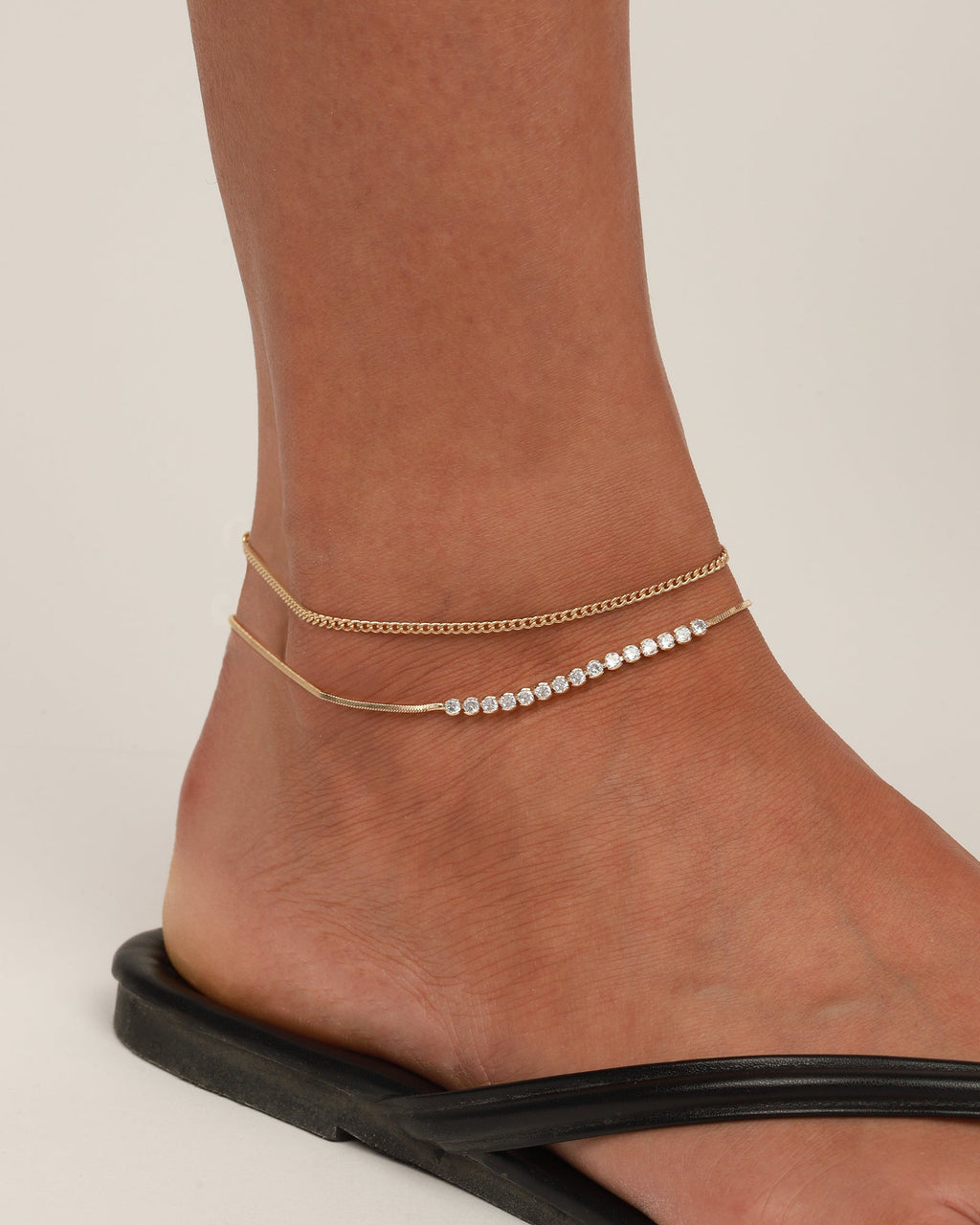 CZ Bezel Snake Chain Anklet
