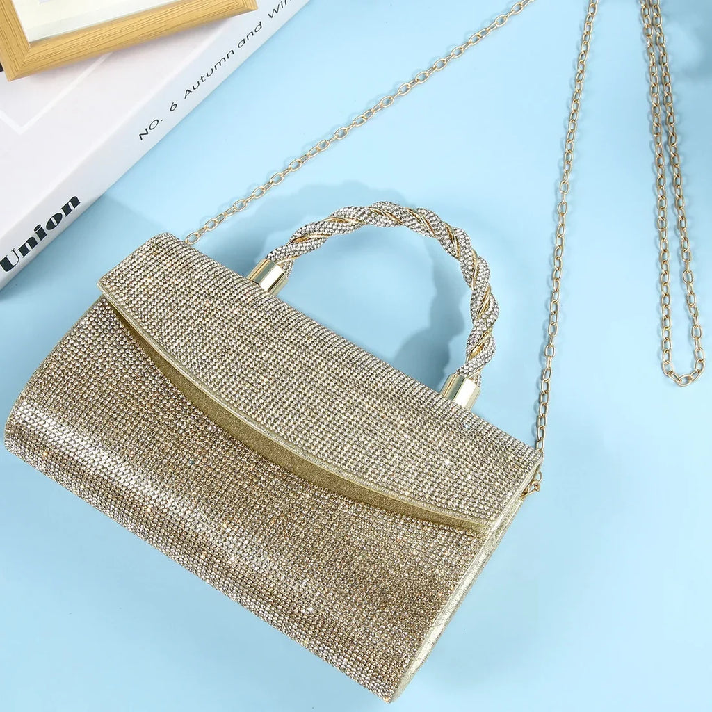 Gold Clutch Dress Bag With Rope Handle