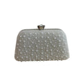 White Pearl Clutch Bag With Silver Frame And Diamante Flower Clasp