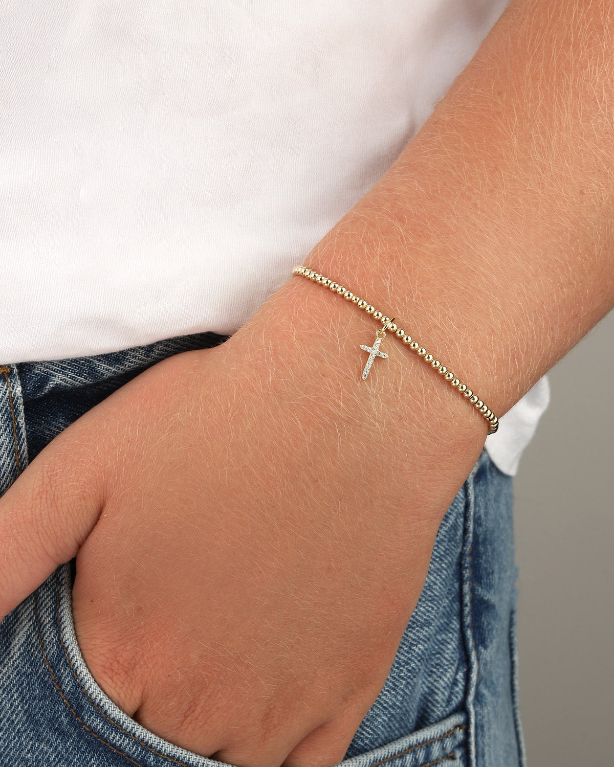 Cross Charm Beaded Bracelet | 2.5mm