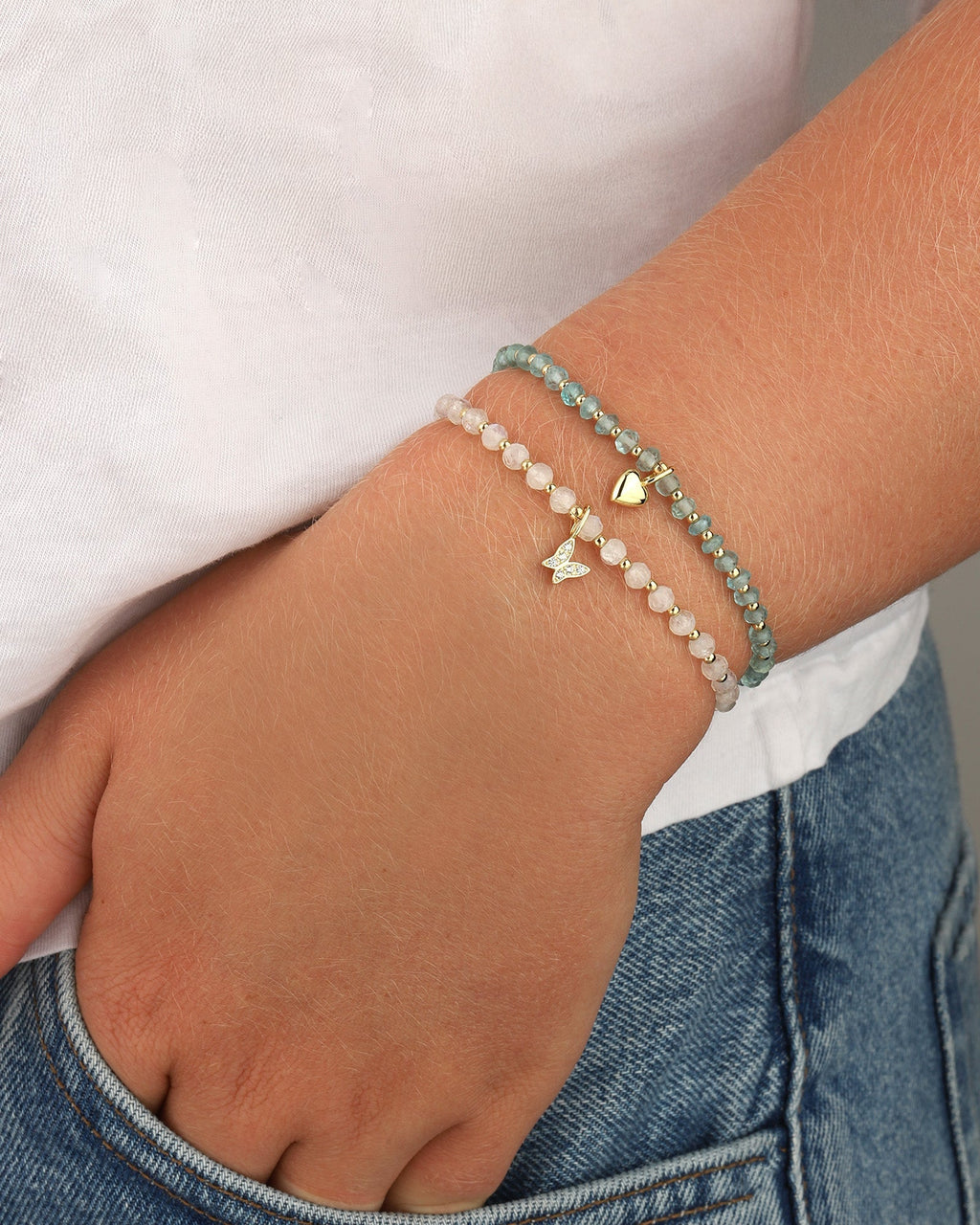 Heart Charm Beaded Apatite Bracelet