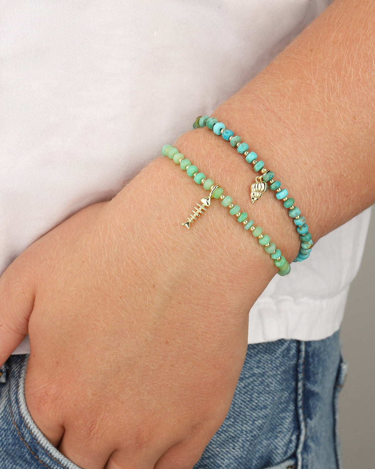 Fish Charm Beaded Chrysoprase Bracelet