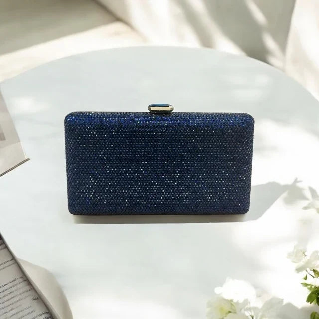 Navy Clutch Bag With Navy Glass stone Clasp