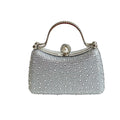 Curved Silver Diamante Dress Bag With Pearl Clasp Closure