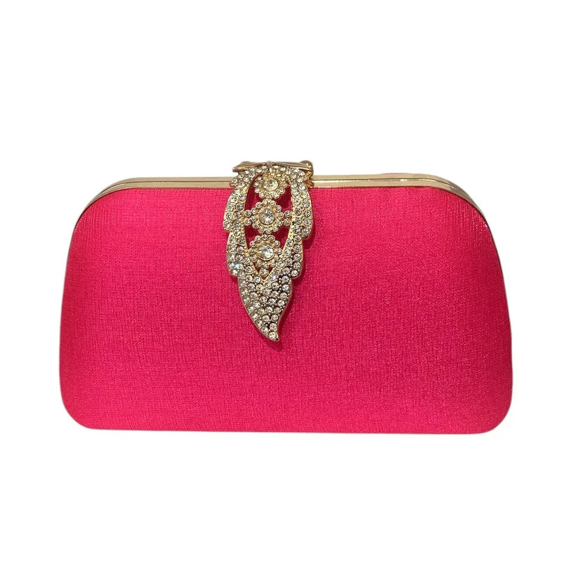 Fushia Leaf Clasp Clutch Bag
