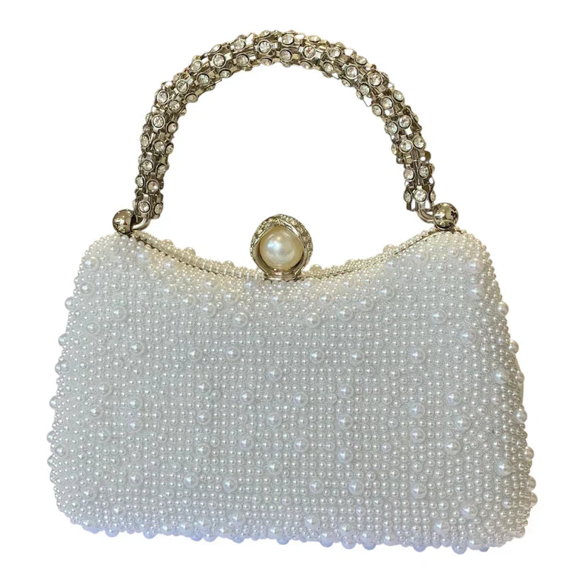 Pearl-embellished Silver Handle clutch