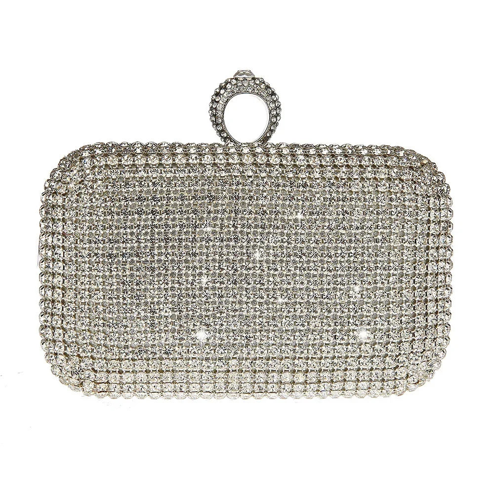 Silver Clutch Dress Bag With Ring Clasp