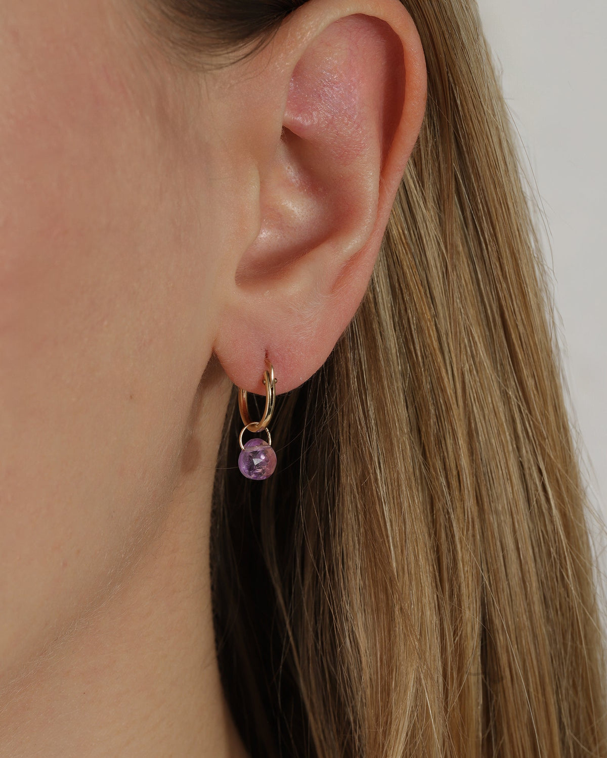 Amethyst Heart Floating Drop Huggies | 12mm