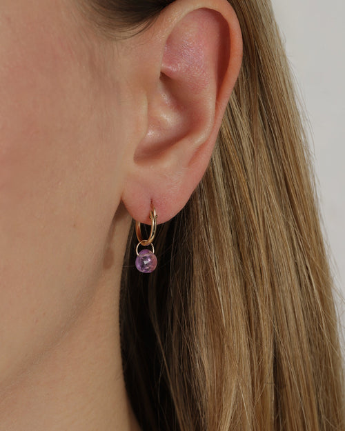 Amethyst Heart Floating Drop Huggies | 12mm