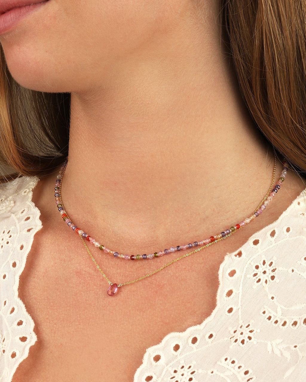 Pink Topaz Pear Cable Chain Necklace | 6mm