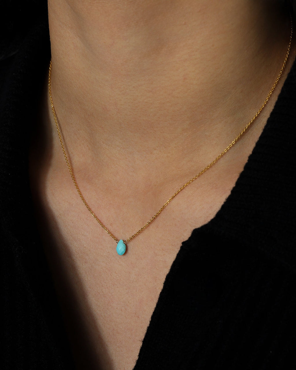Turquoise Pear Cable Chain Necklace | 6mm