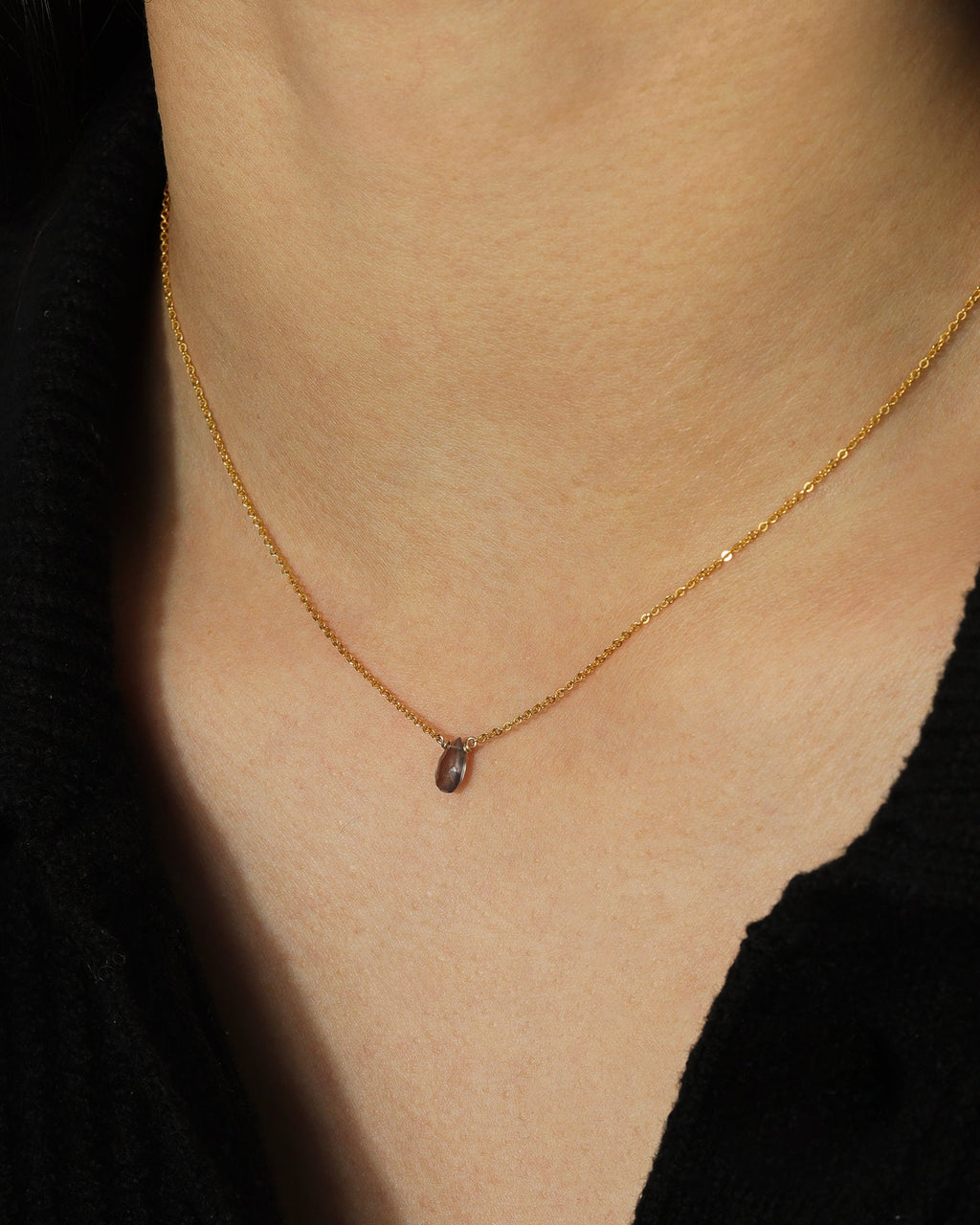 Smoky Topaz Pear Cable Chain Necklace | 6mm