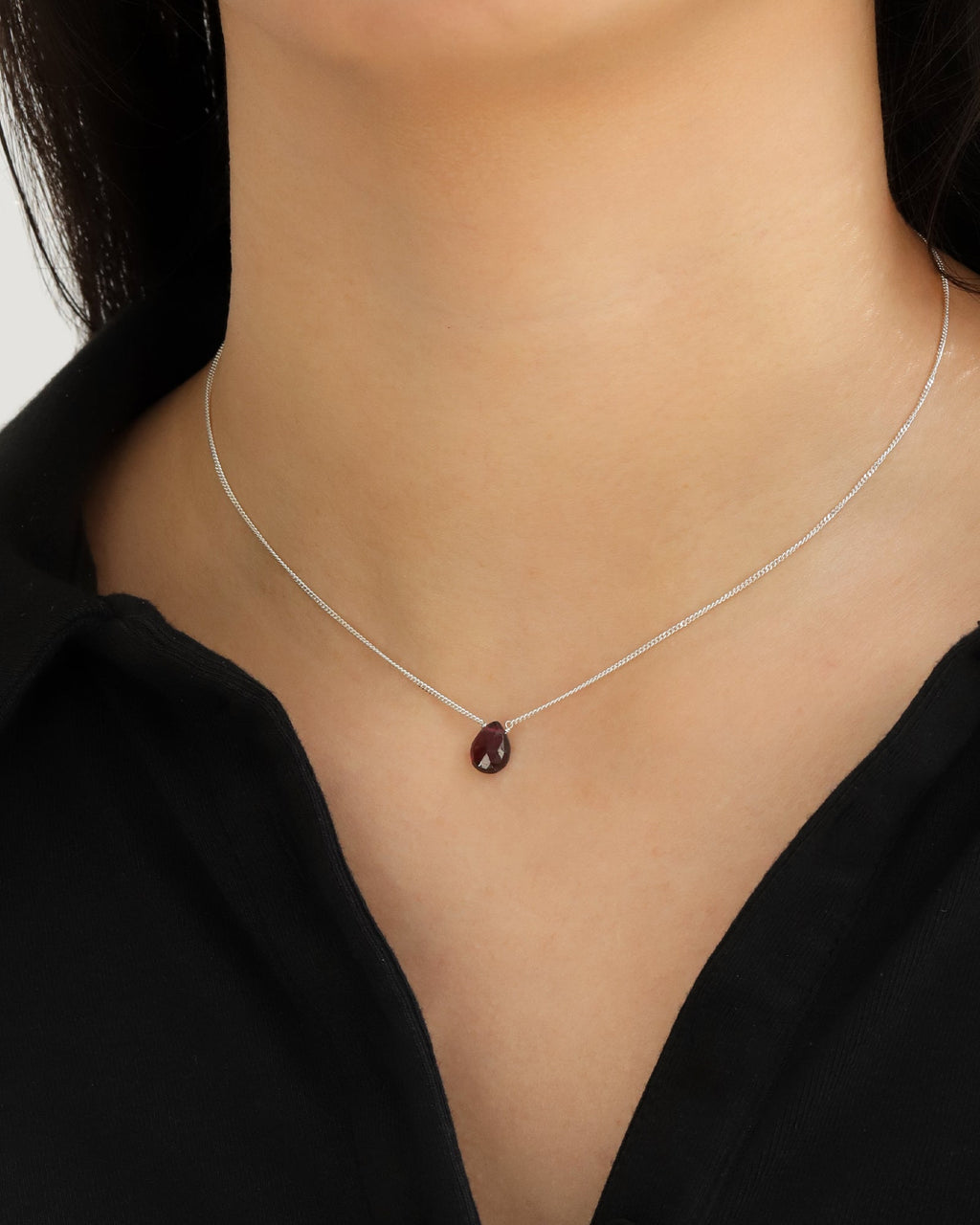 Garnet Pear Curb Chain Necklace | 8mm
