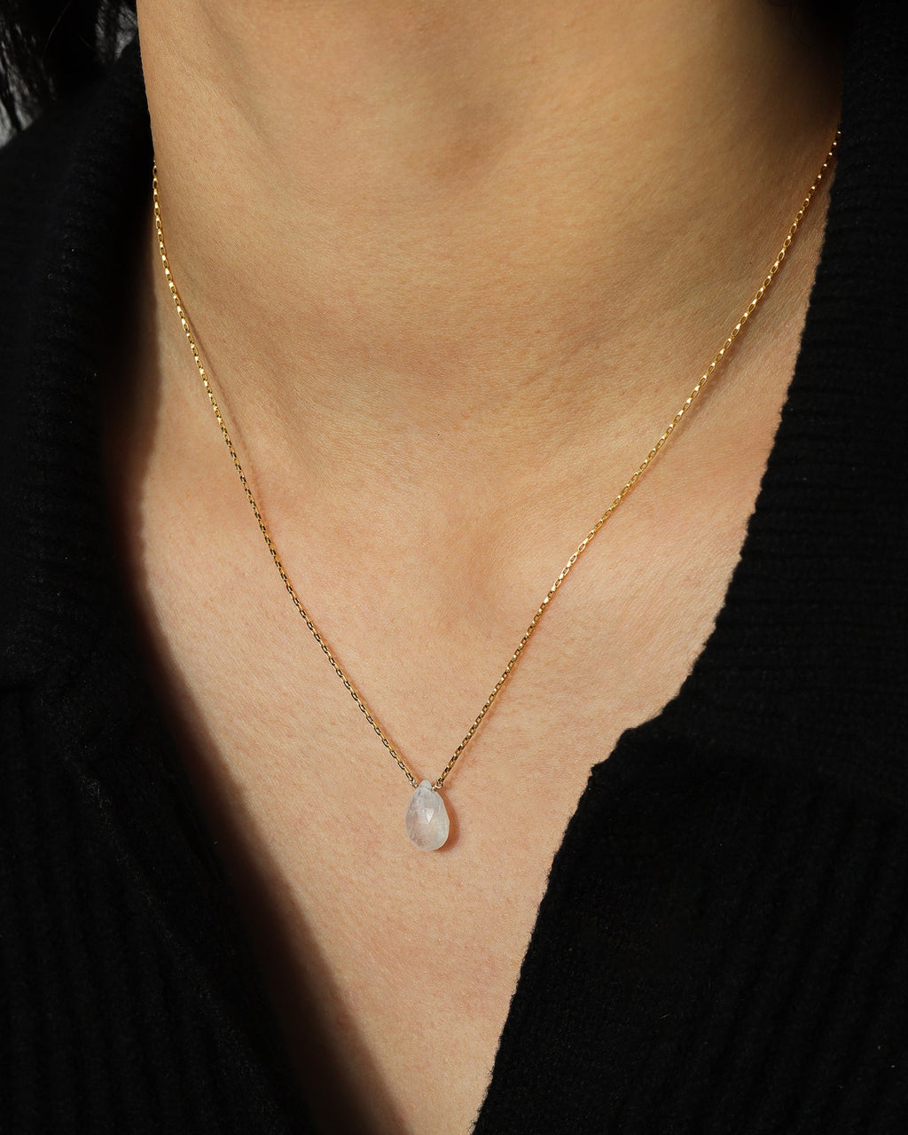 Rainbow Moonstone Pear Box Chain Necklace | 10mm
