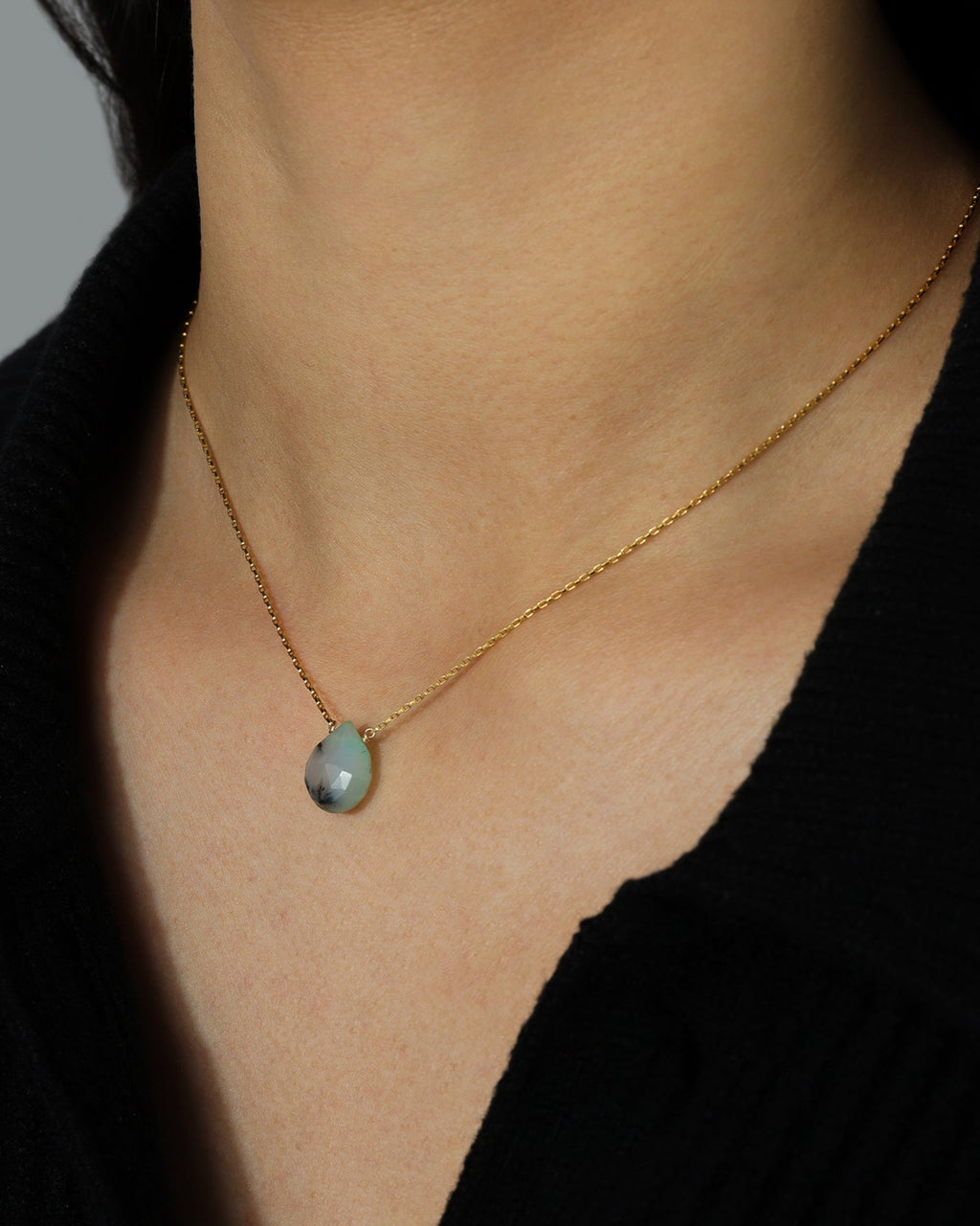 Green Opal Pear Box Chain Necklace | 14mm