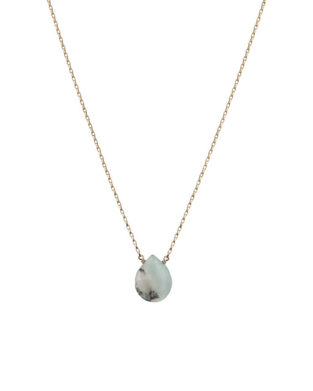 Green Opal Pear Box Chain Necklace | 14mm