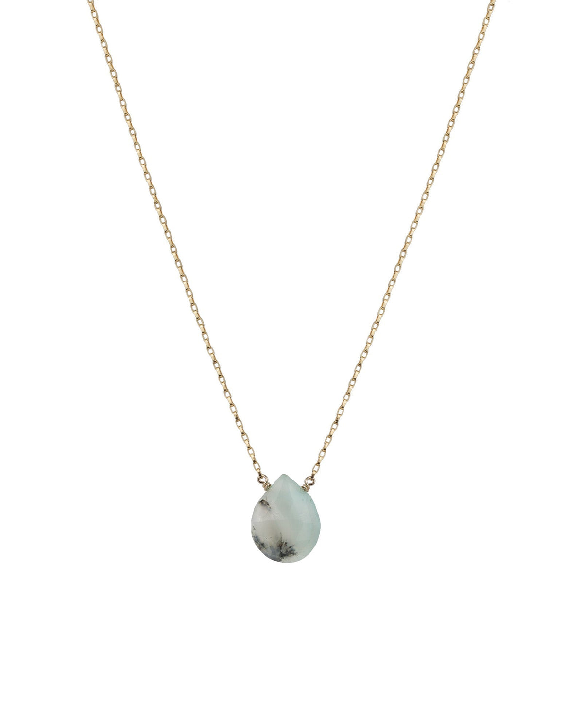 Green Opal Pear Box Chain Necklace | 14mm