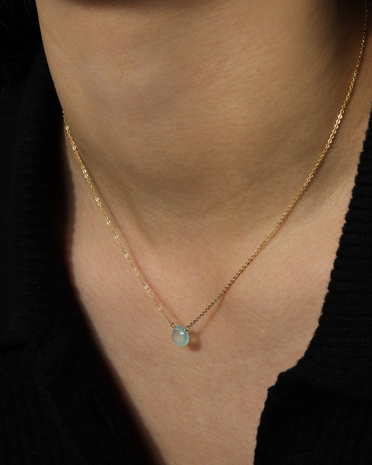 Aqua Chalcedony Heart Cable Chain Necklace | 8mm