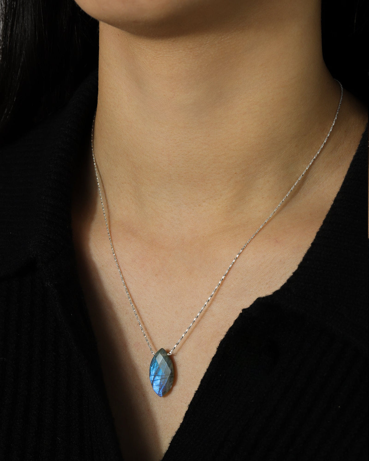 Labradorite Marquise Box Chain Necklace