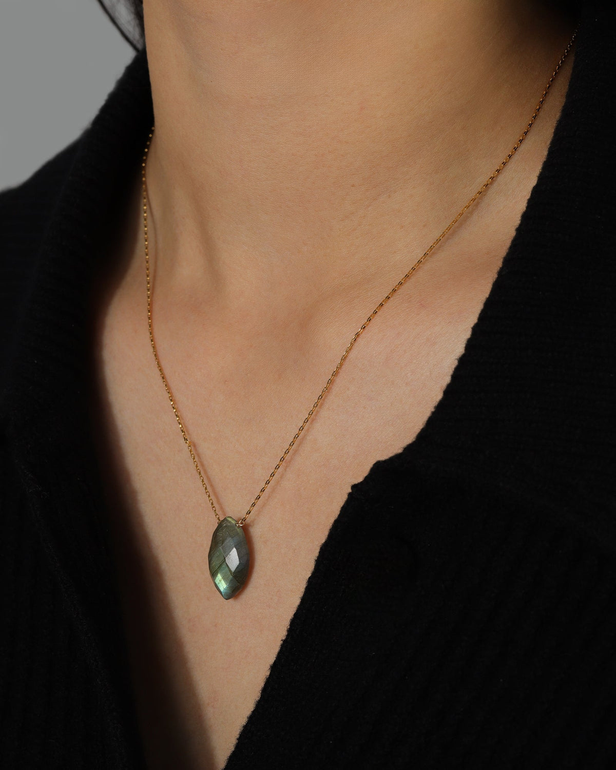 Labradorite Marquise Box Chain Necklace