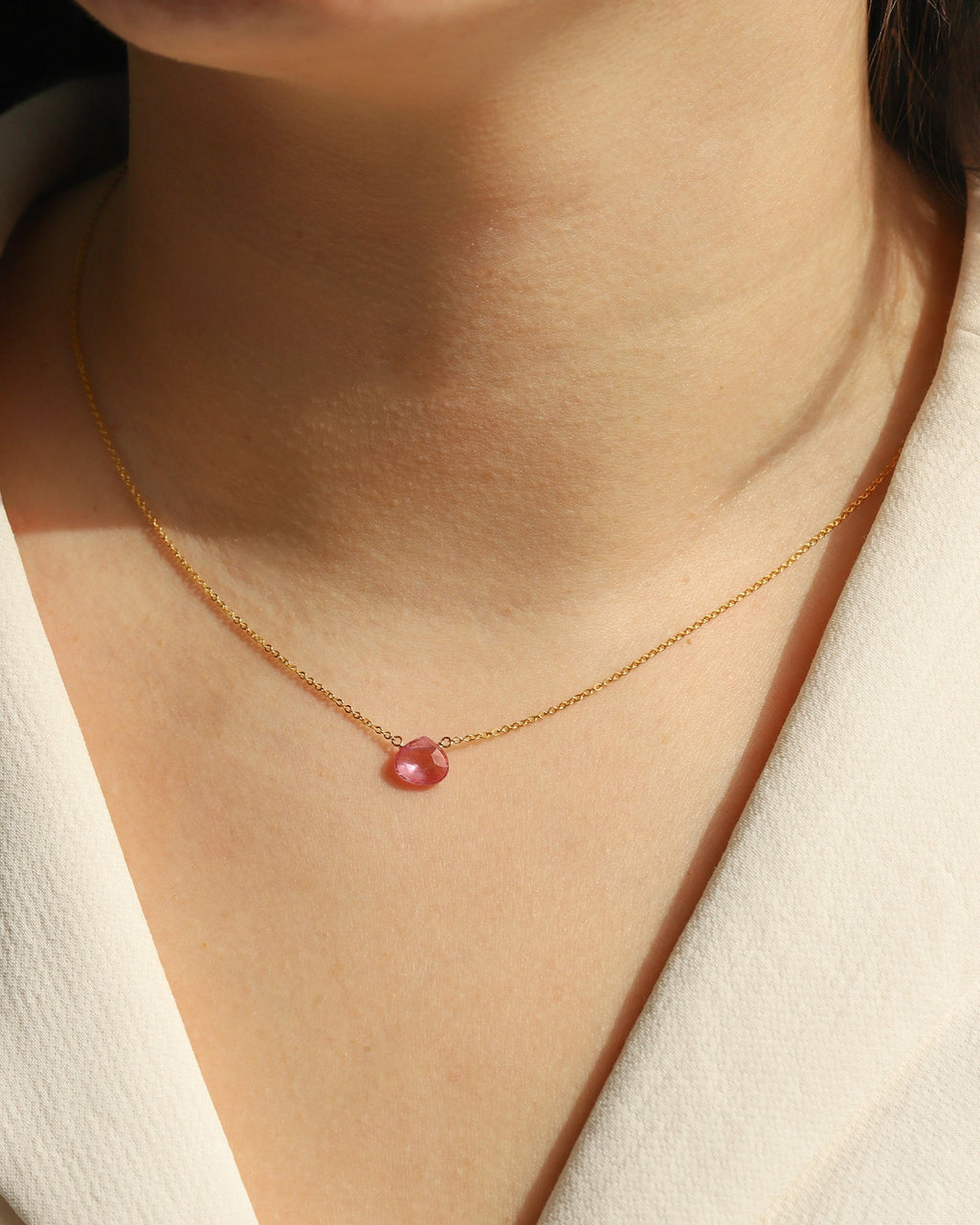 Pink Topaz Heart Cable Chain Necklace | 8mm