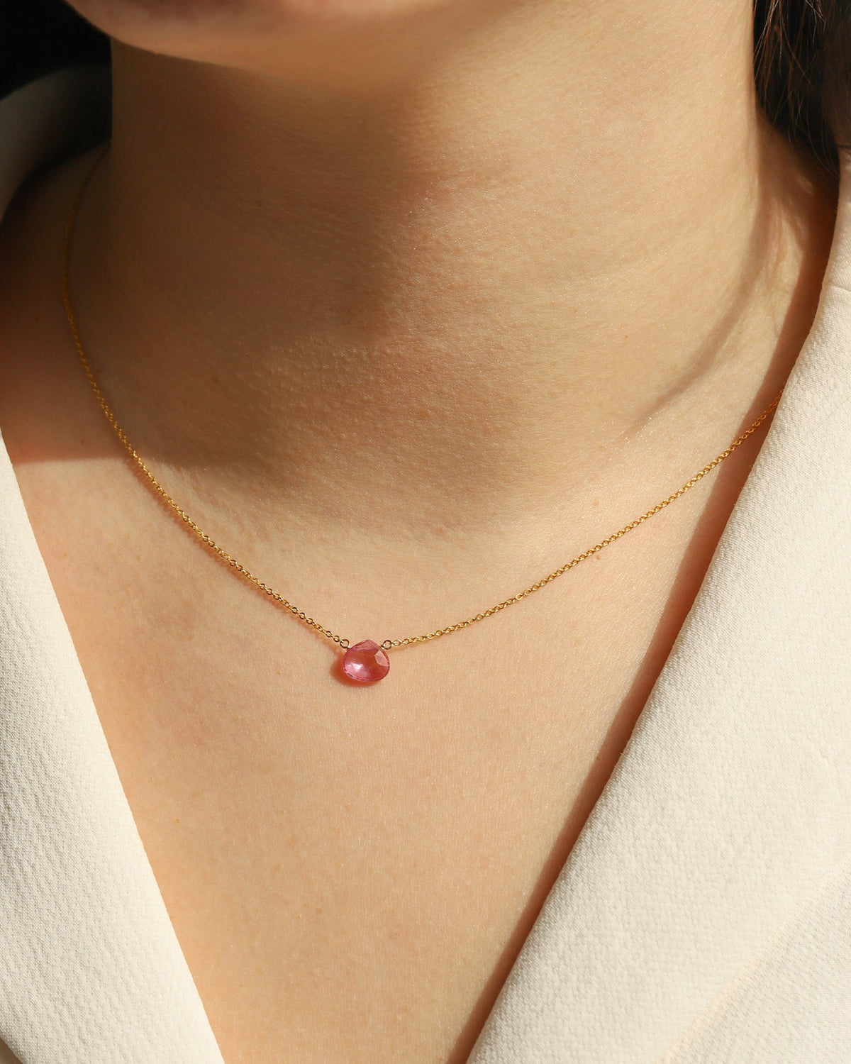 Pink Topaz Heart Cable Chain Necklace | 8mm