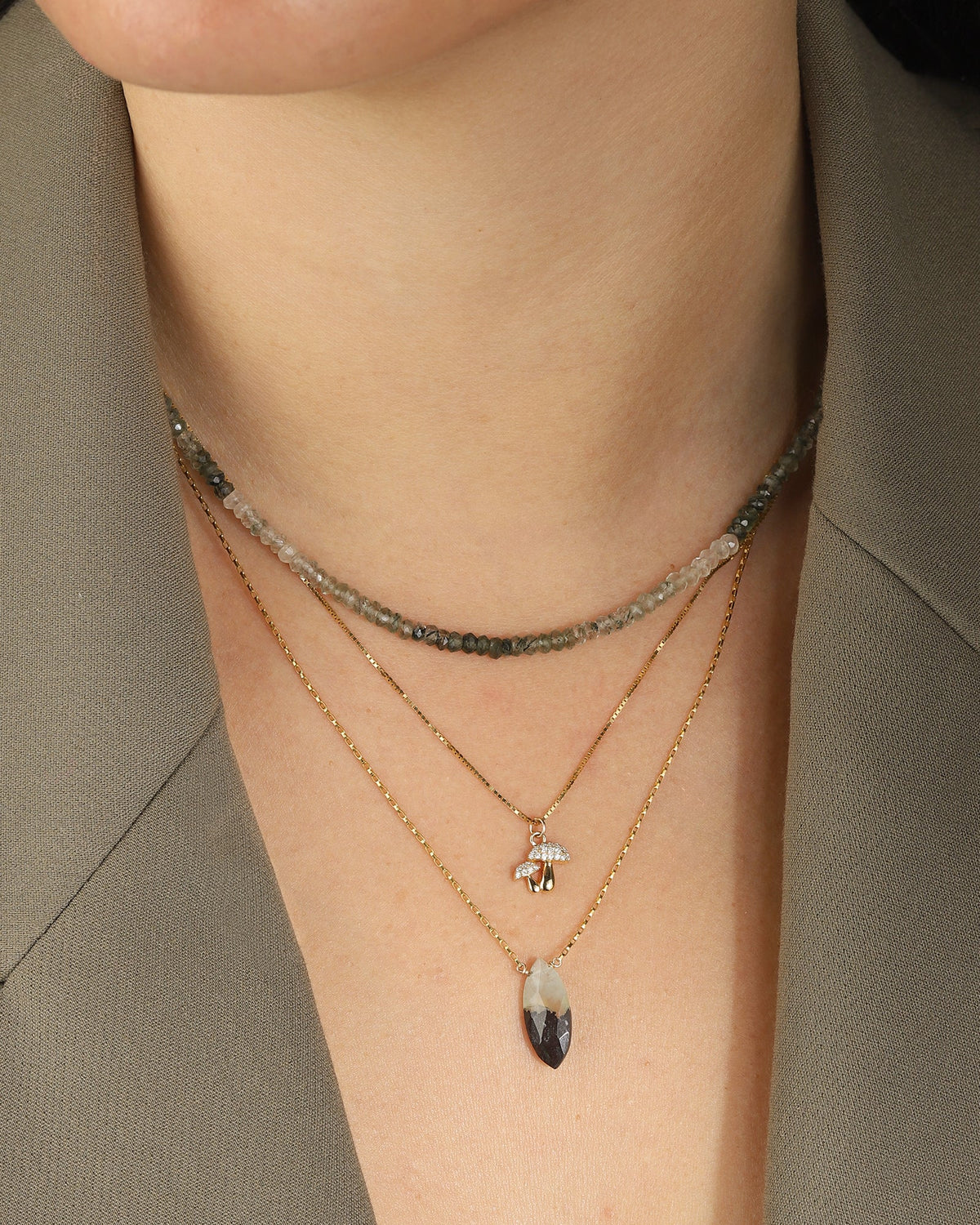 Prehnite Marquise Box Chain Necklace | 16mm
