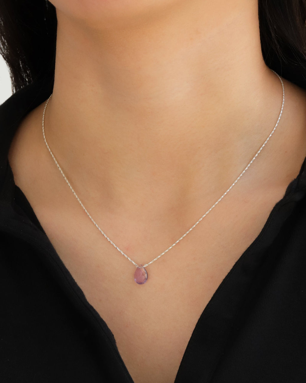 Amethyst Pear Box Chain Necklace