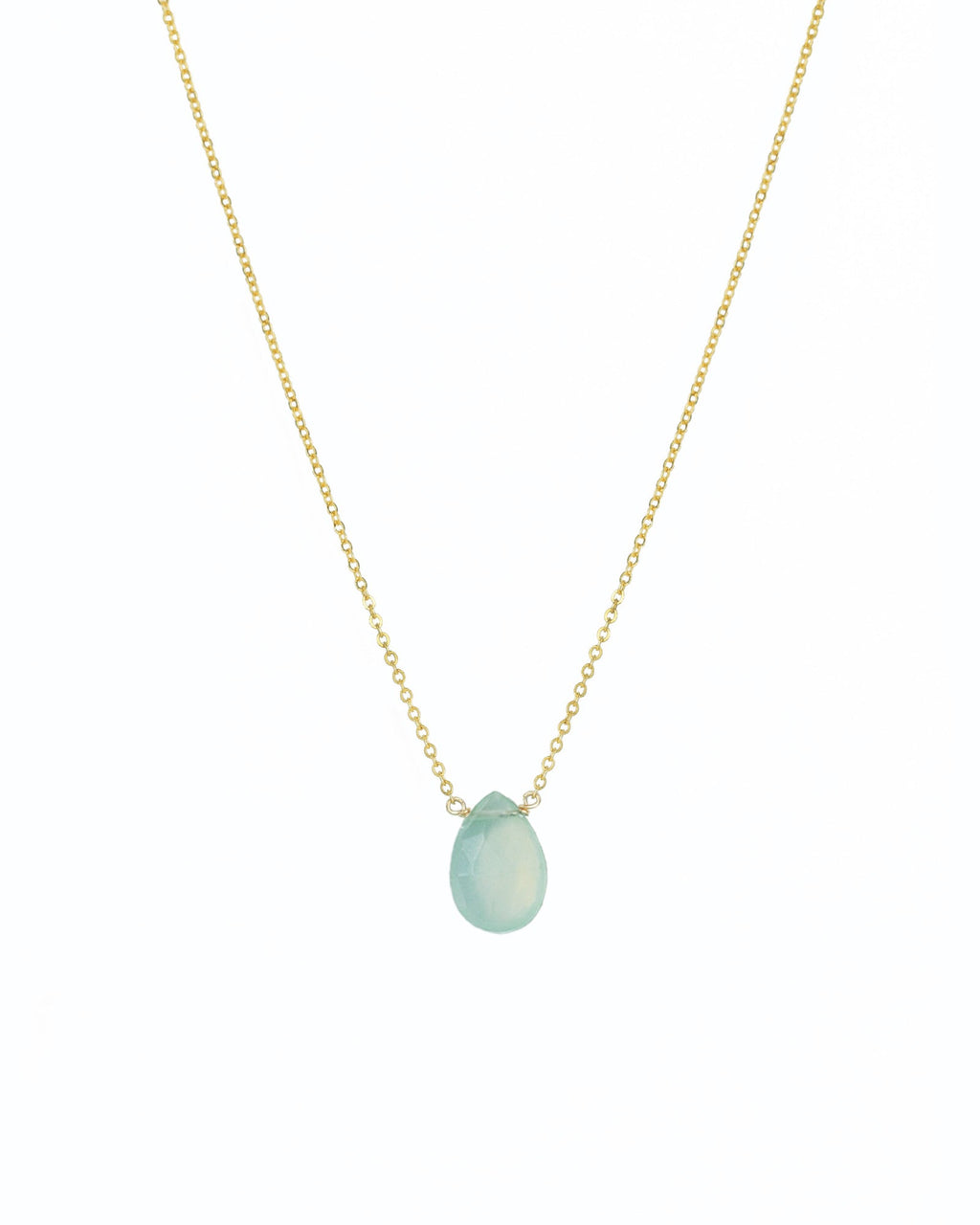 Sea Blue Chalcedony Pear Cable Chain Necklace | 8mm