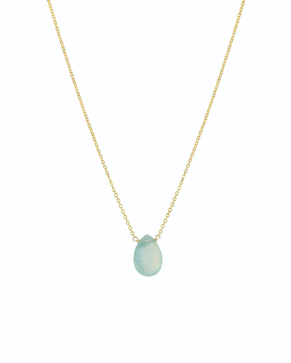 Sea Blue Chalcedony Pear Cable Chain Necklace | 8mm