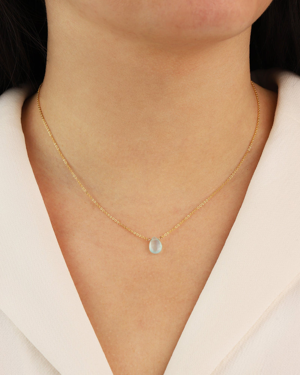 Aqua Chalcedony Pear Cable Chain Necklace | 10mm