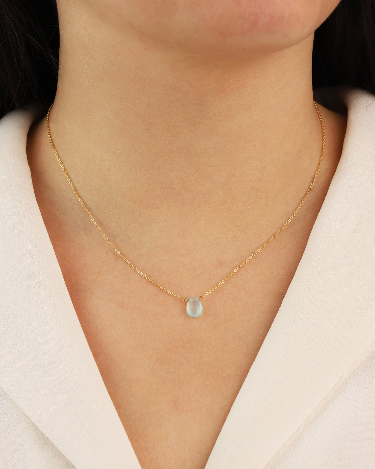Aqua Chalcedony Pear Cable Chain Necklace | 10mm