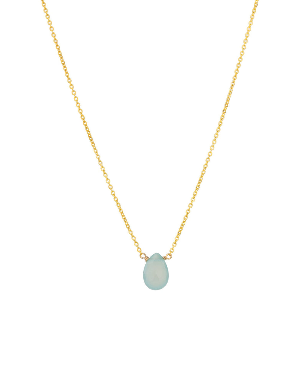 Aqua Chalcedony Pear Cable Chain Necklace | 10mm